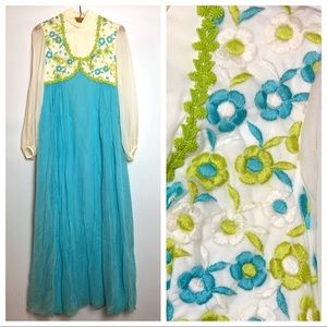 Vintage 70s Boho Maxi Peasant Dress
